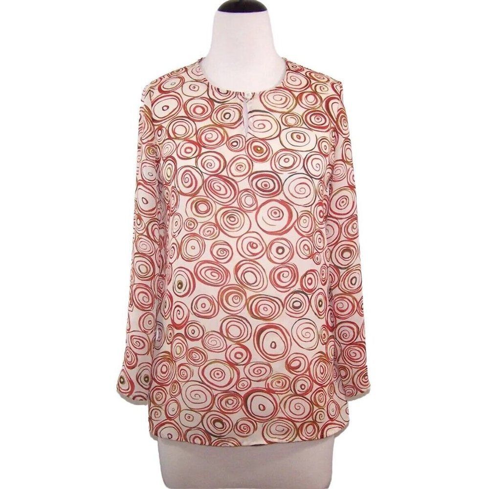 Kathy Ireland Sportswear Tunic Top Shirt Sheer Long Sleeve Keyhole Popover Small